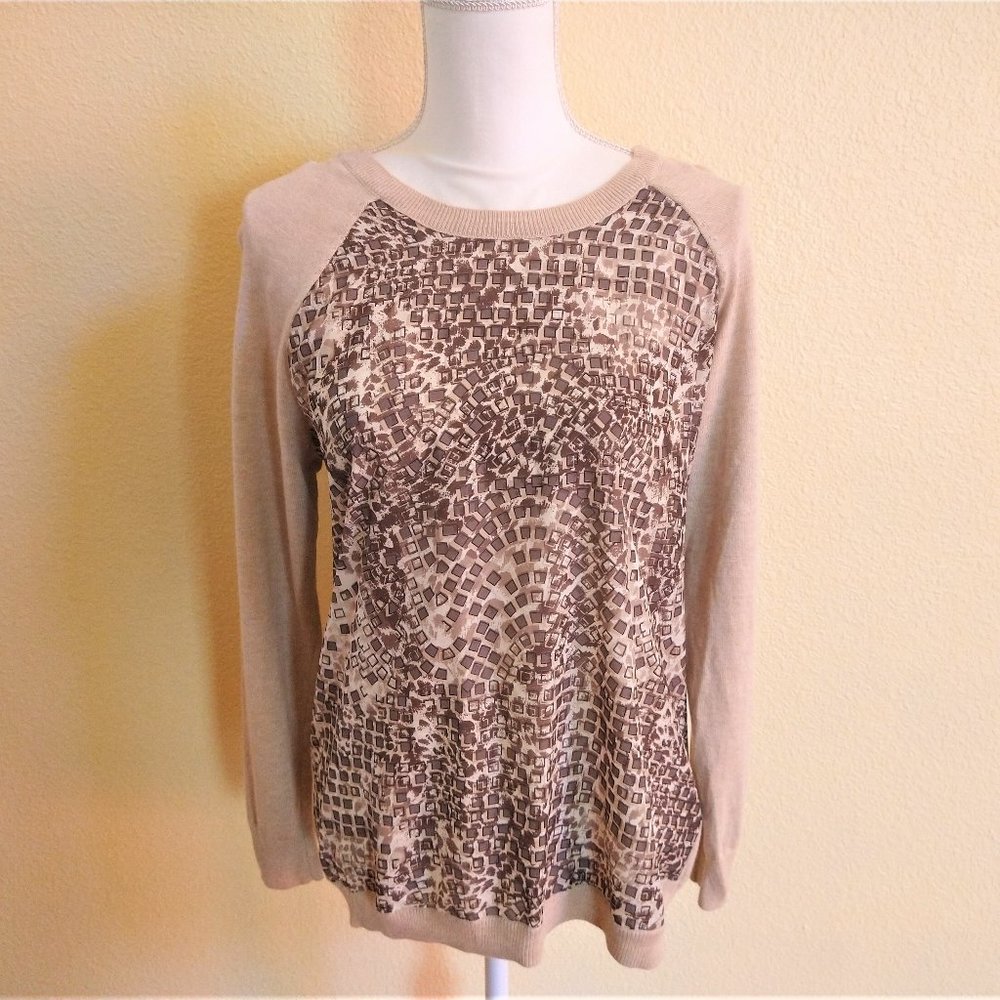 NWOT-Marks & Spencer Cream Animal Print Chiffon Front Sweater Size 10
